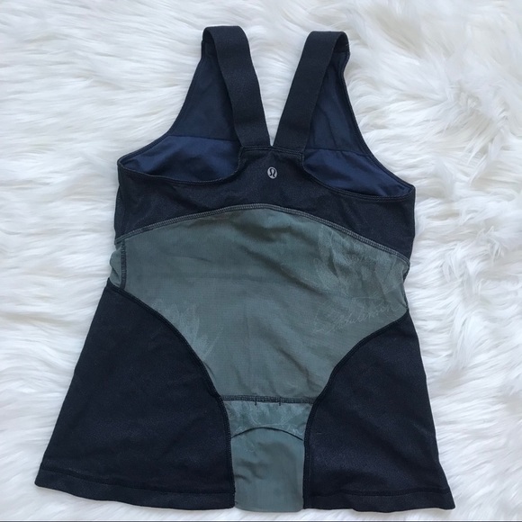 LULULEMON Mesh Panel Cross Strap Denim Tank Top - Picture 3 of 4